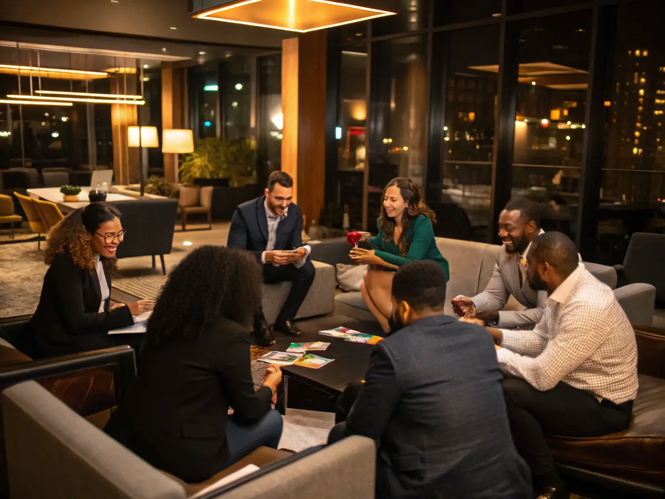 A vibrant photograph capturing the energy of a business conference, with attendees networking and engaging in discussions in London. The image should convey a sense of excitement and opportunity.