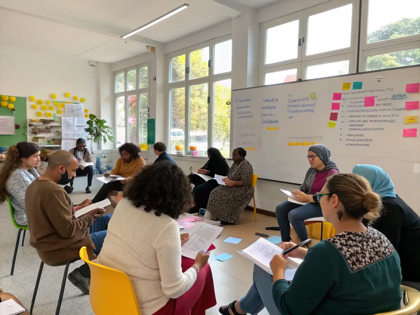 A photograph of a breakout session in progress, showing attendees actively participating in a workshop. The image should convey a sense of collaboration and hands-on learning.